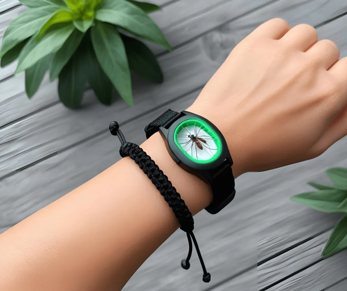 punho com pulseiras repelentes mosquitos